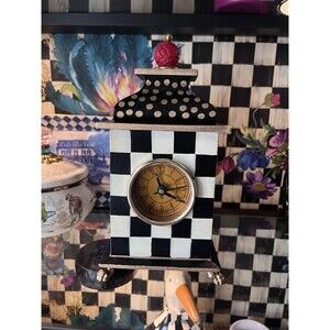 MacKenzie-Childs Wooden Courtly Check 9.5” Tall Mantle Clock Desk Dots *READ*